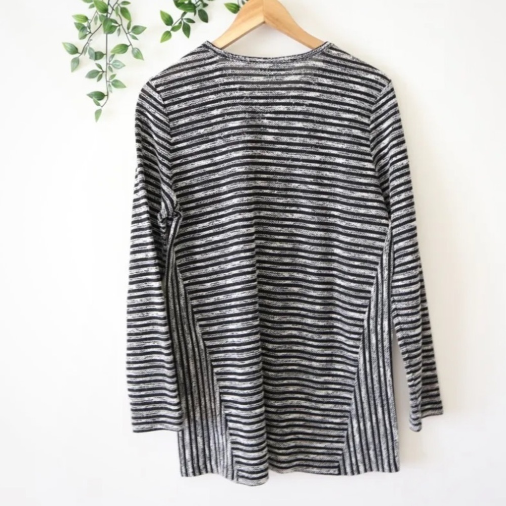 J JILL Women’s long sleeve beige black striped cotton blend textured topSize M - Picture 3 of 9